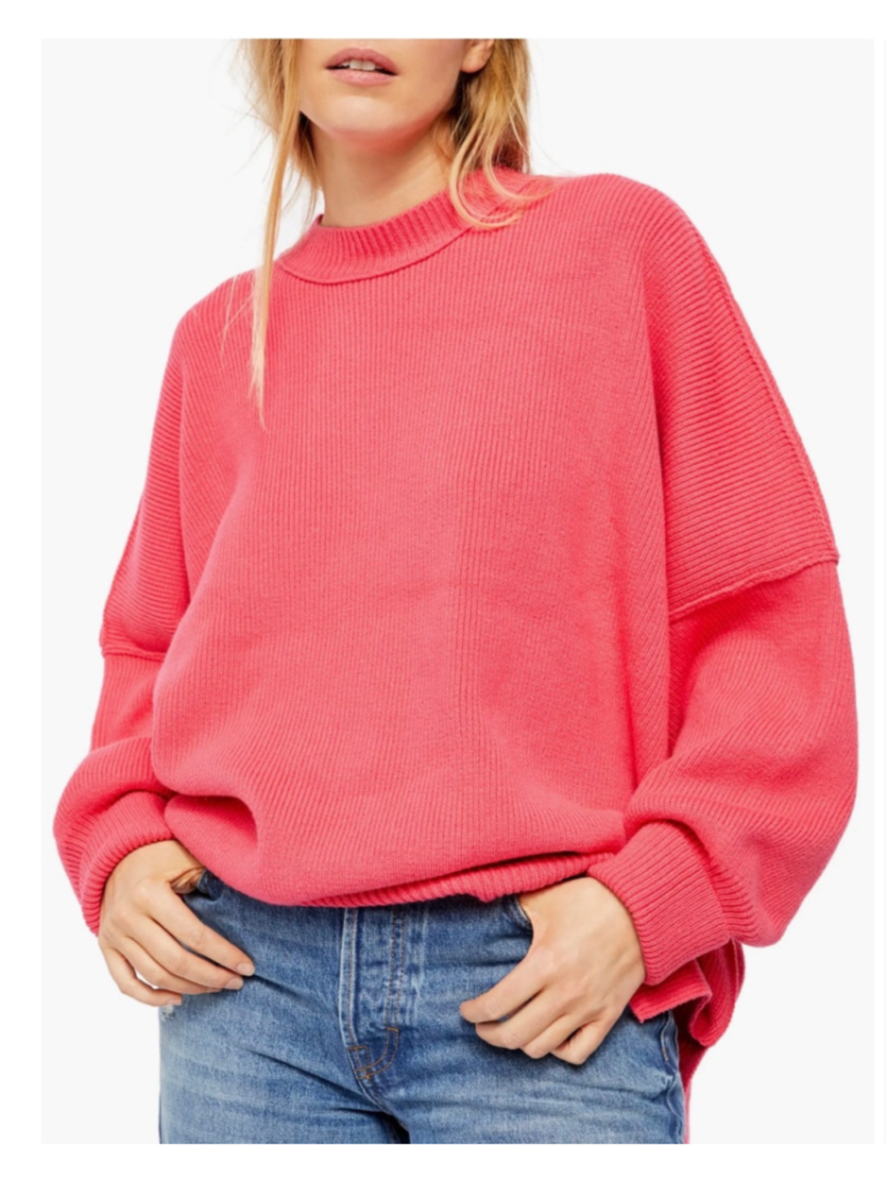 Free People Easy Street Tunic Sweater Salmon Pink Oversized Slouchy Sz Small
